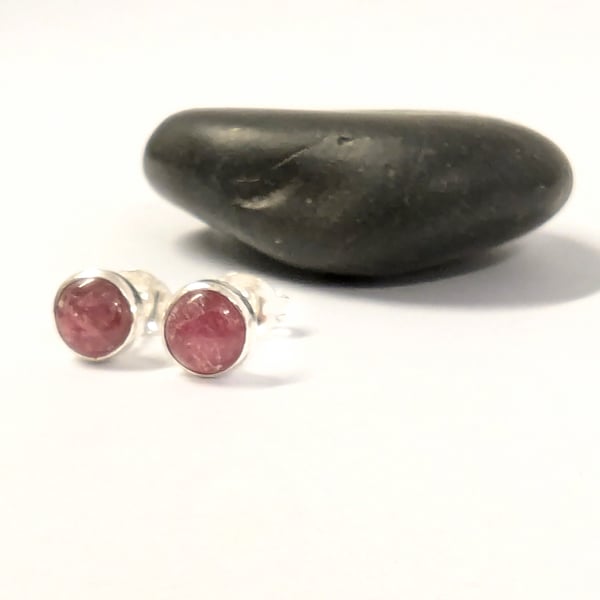 Sterling SILVER Hazy Pink Tourmaline Stud Earrings, Handamde Urban Jewellery