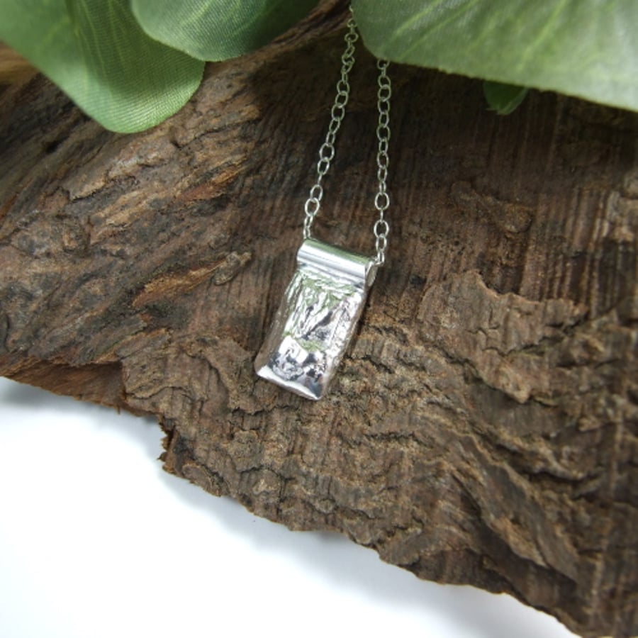 Textured Silver Pendant, Recycled Silver Nugget Necklace