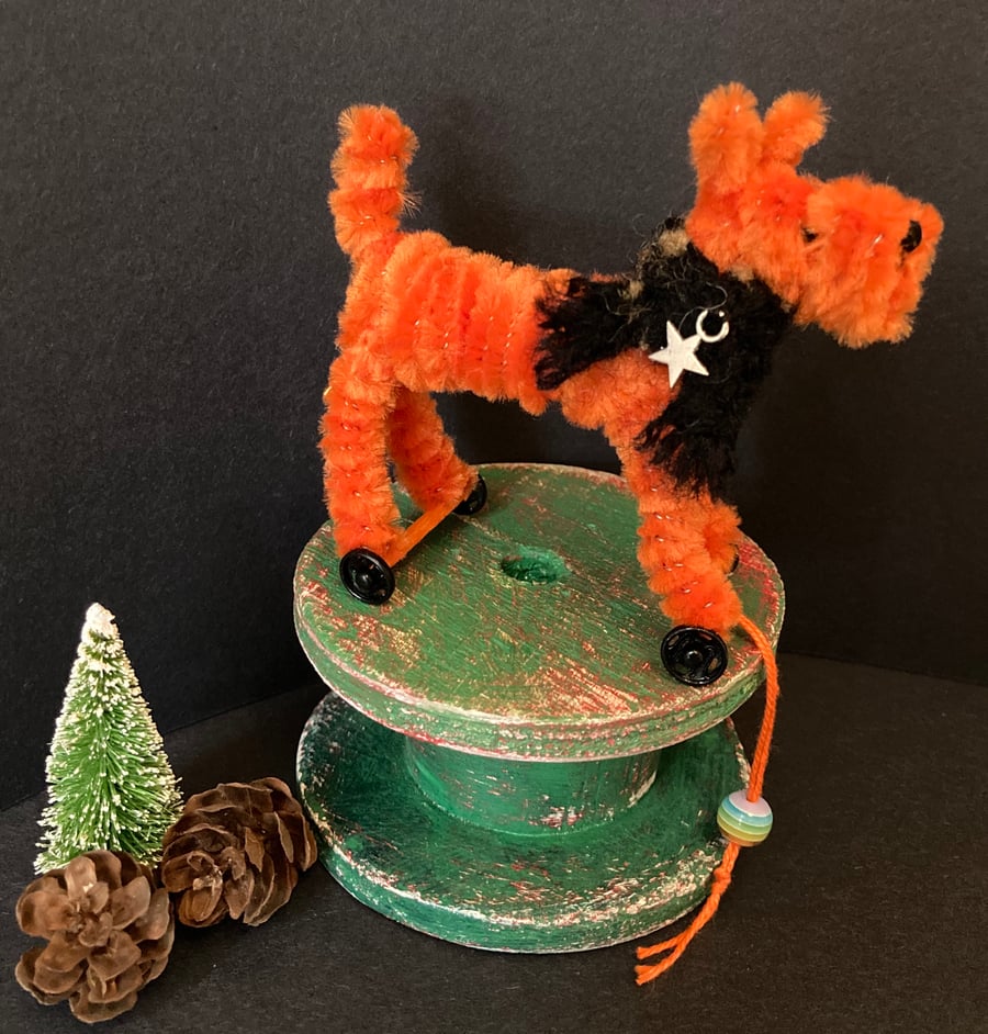 Miniature terrier on wheels  - Vintage Style OOAK Sculpture. 
