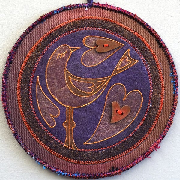 LBM23 - Lovebird Mandala Wall Hanging-15cm diameter - Russet-Purple-Brown-Copper