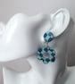 Retro Styled Stud and Drop Blue Gingham Check Flower Shaped Earrings - Image 2