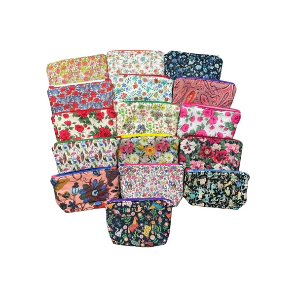 Liberty fabric cosmetics pouch ,small floral washbag, waterproof zip travel bag