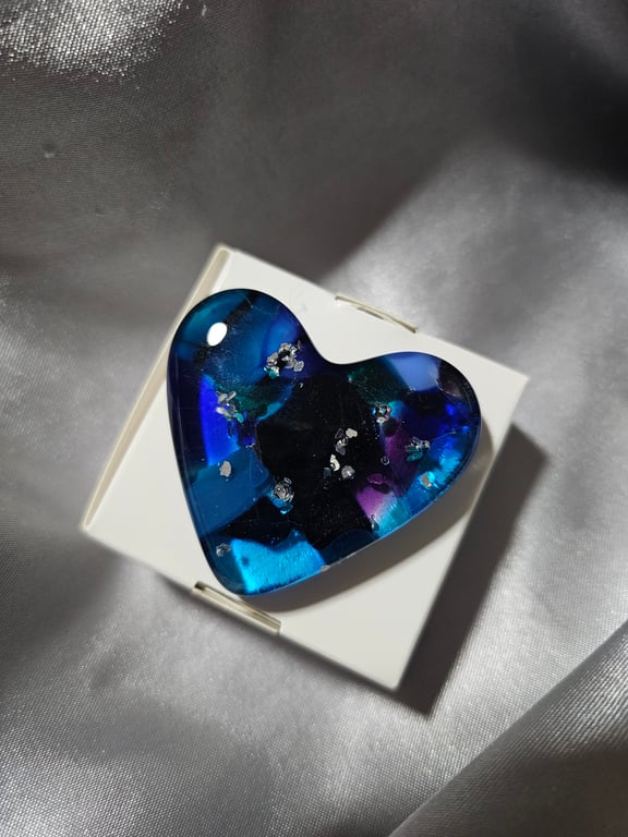 Fused Glass Pocket Heart - Starry night