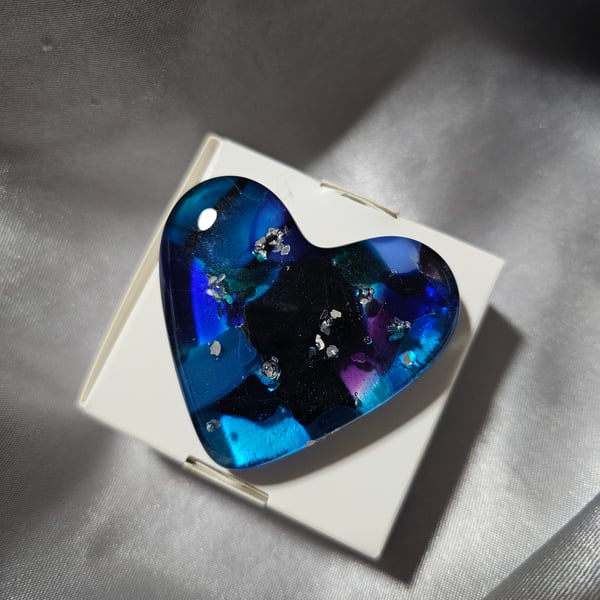 Fused Glass Pocket Heart - Starry night