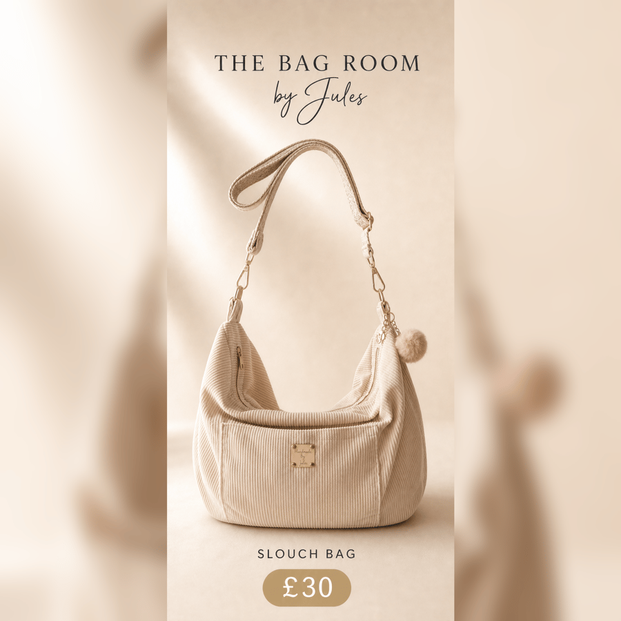 Cream Corduroy Slouch Bag