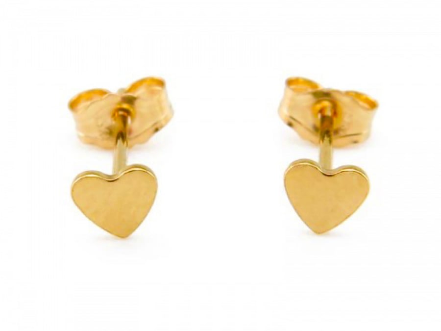 14K Gold Tiny Heart Stud Earrings 