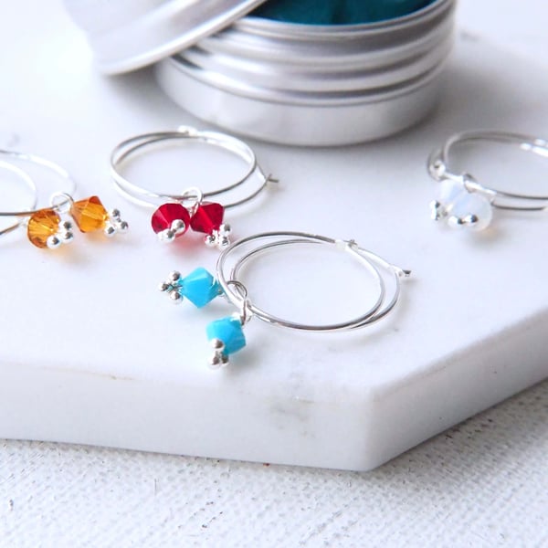 Birthstone Crystal Hoop Earrings