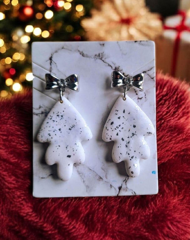 Christmas tree silver metallic Dangly Earrings
