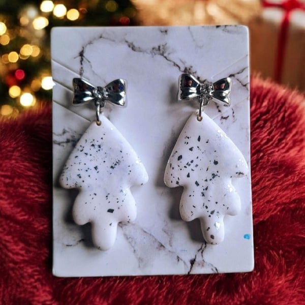 Christmas tree silver metallic Dangly Earrings