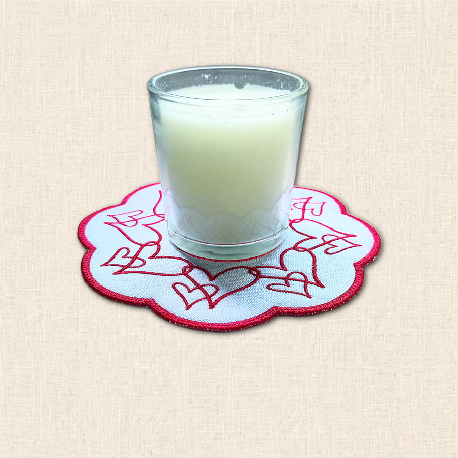 Hearts Candle Mat - Love Heart Fabric Home Decor