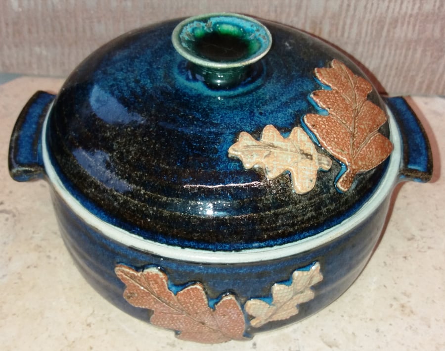 Oakleaf decorated casserole dish