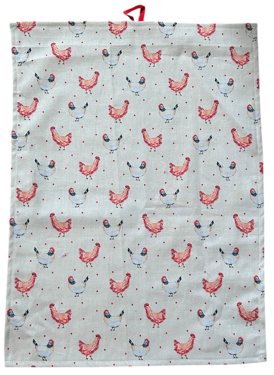 Chicken Print Large Cotton Linen Tea Towel