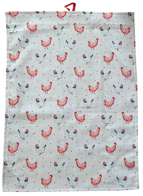 Chicken Print Large Cotton Linen Tea Towel
