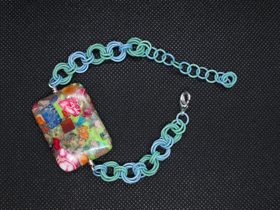 Sale - multi colour jasper and chainmaille bracelet