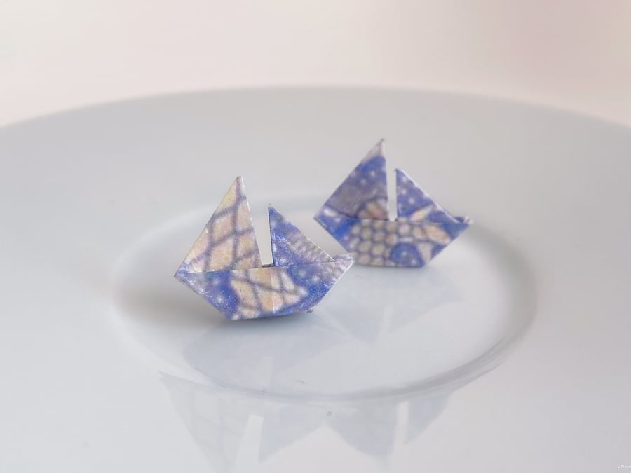 Paper Boat Earrings, Origami Boat Earrings, Paper Boat Earrings, Stud Earrings
