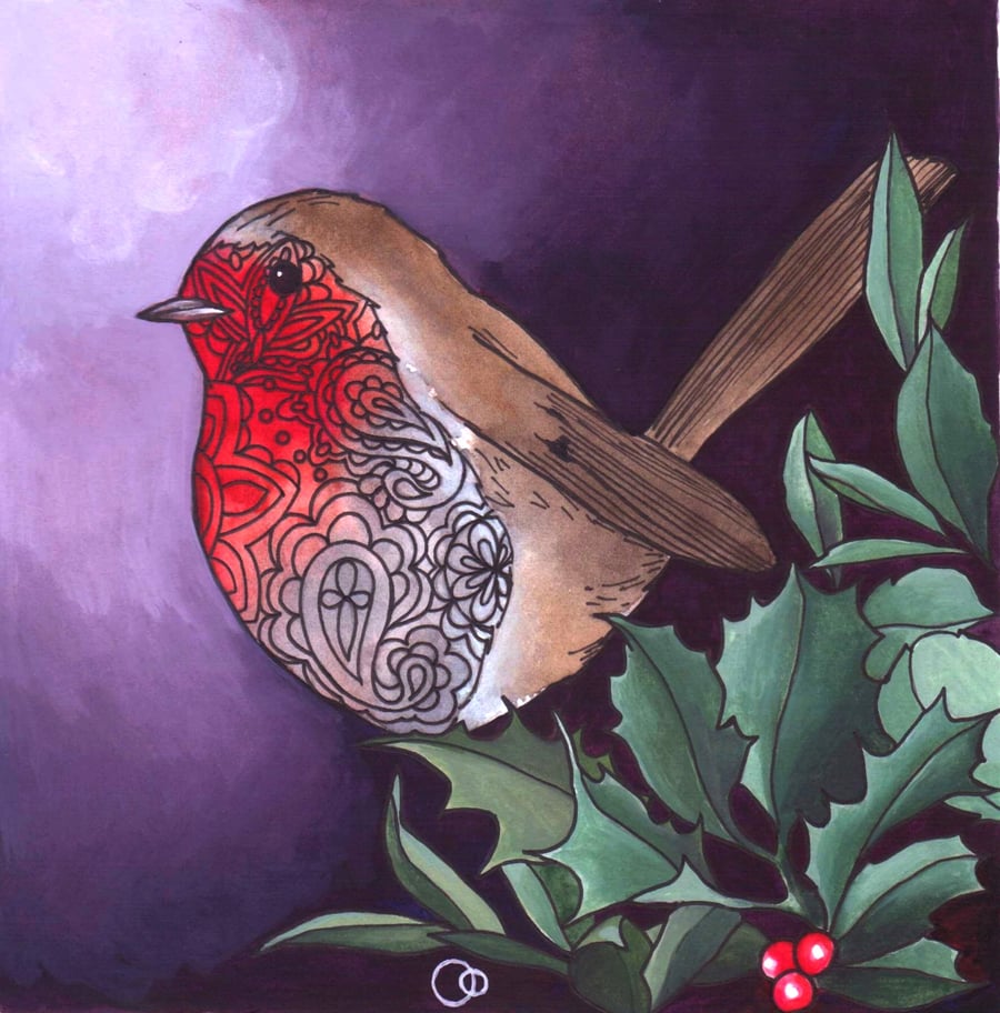 JANUARY SALE! Paisley Robin Design Square Christmas Card