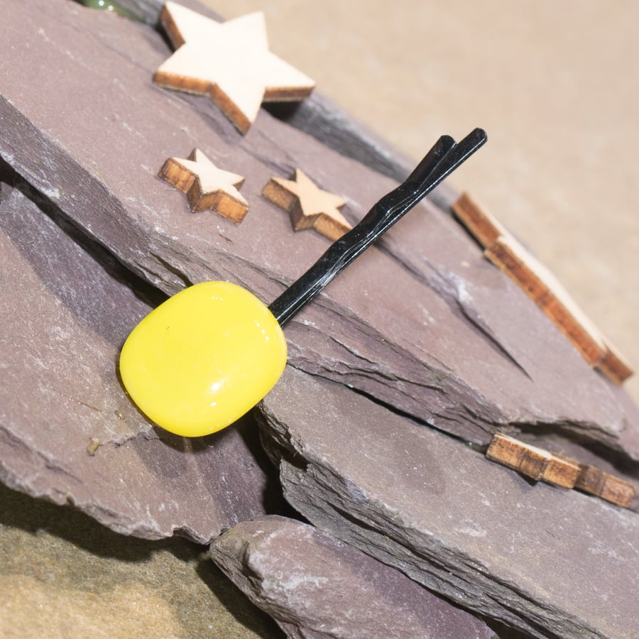 Canary Yellow Glass Bobby Pin - 4024