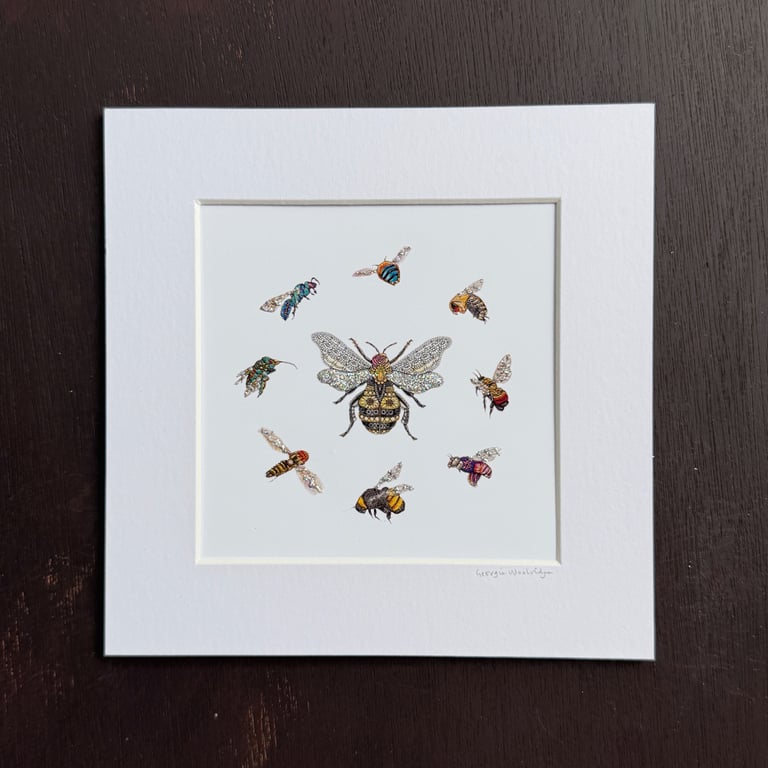 'Queen Bee' 8" x 8" Mounted Print