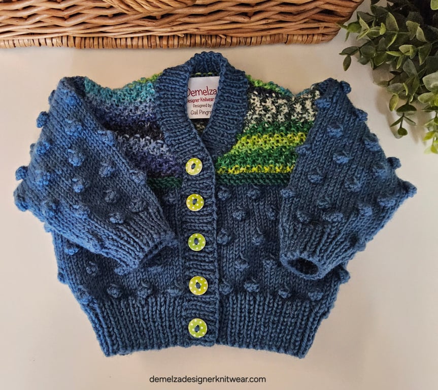 Hand Knitted Bobble Design Merino Wool Baby Cardigan 3-9 months size