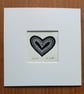 Love Heart, Black Mini Linocut, Mounted Original Lino Print, Giuliana Lazzerini