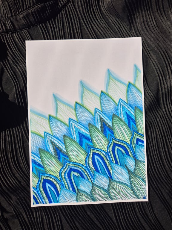 Abstract Art Print - A4 Unframed Zentangle - Peacock