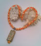 Peach Rectangle with Floral Pattern on an Orange and Peach Necklace & Earrings  - Image 8