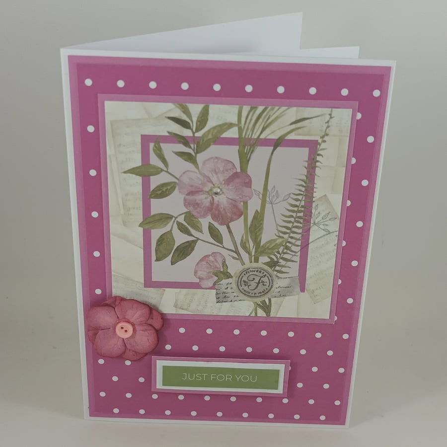 Pink floral, any occasion greetings card