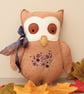 Owl, Woodland owl, hand embroidered stuffed felt hanging decoration, animal doll