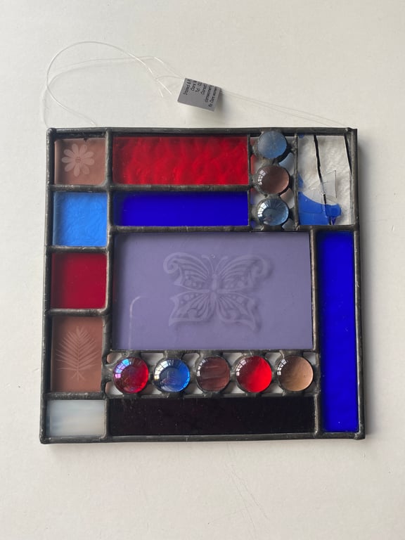 Seconds Sunday Stained Glass Etched Butterfly Panel