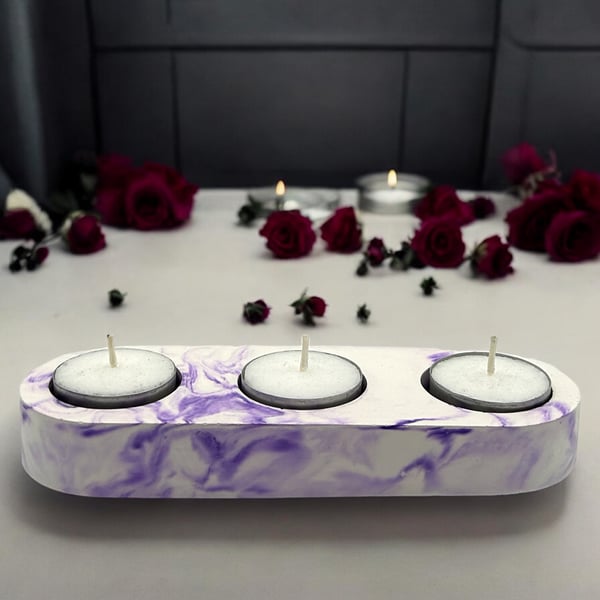 Marbled Purple Triple Tealight Holder - Trio Candle Holder Sustainable Decor