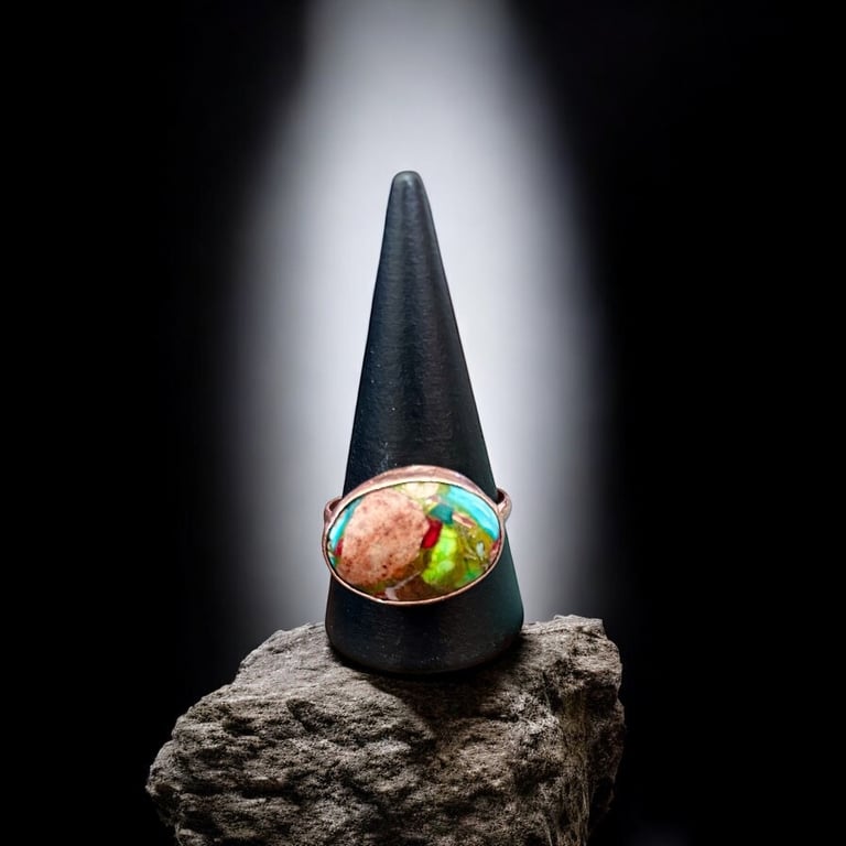 Copper Plus Size Ring - Imperial Jasper Oval Cabochon - Size U 