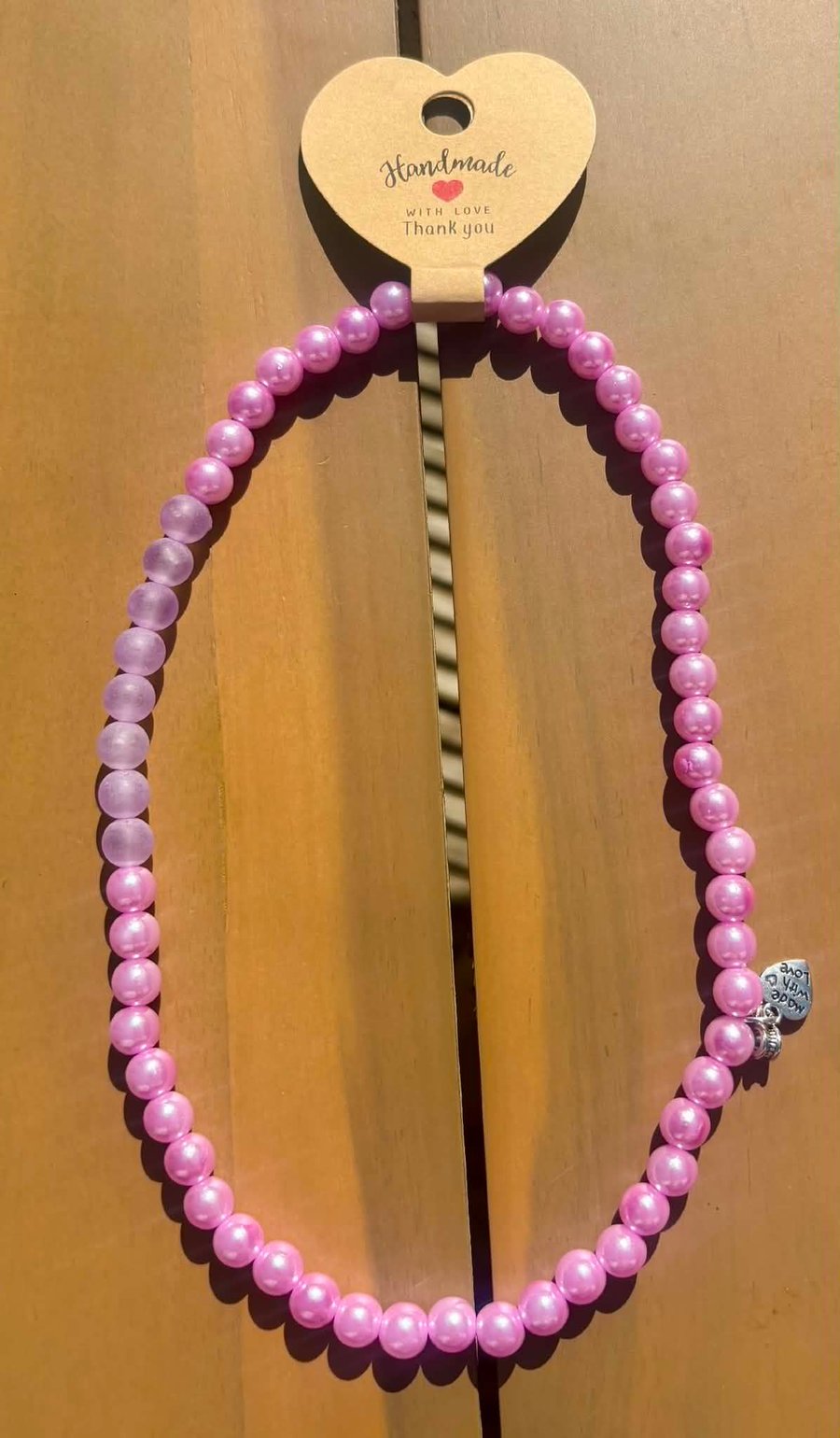 Handmade Lilac Pink Beaded Necklace