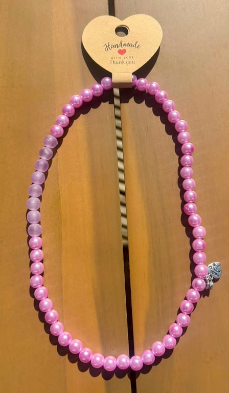 Handmade Lilac Pink Beaded Necklace