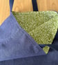 Long handle tote bag, shopping bag, medium weight denim lined with green print - Image 5