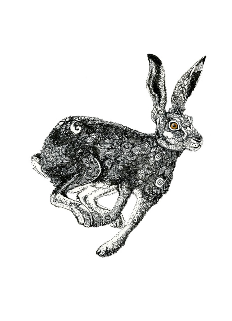 Hare Print A3 Black and white Hare art giclee print