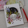 spring skull - bluebells - original aceo