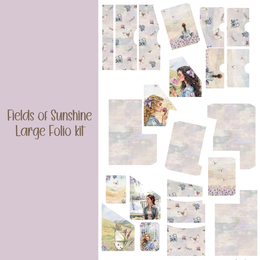 Fields of Sunshine Large folio Scrapbooking, Ephemera, Journal, Digital Download