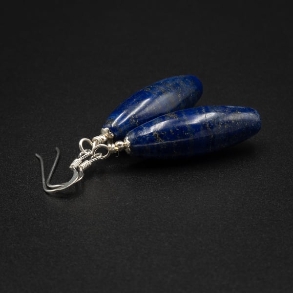Lapis lazuli and silver gemstone handmade drop earrings , Sagittarius jewelry