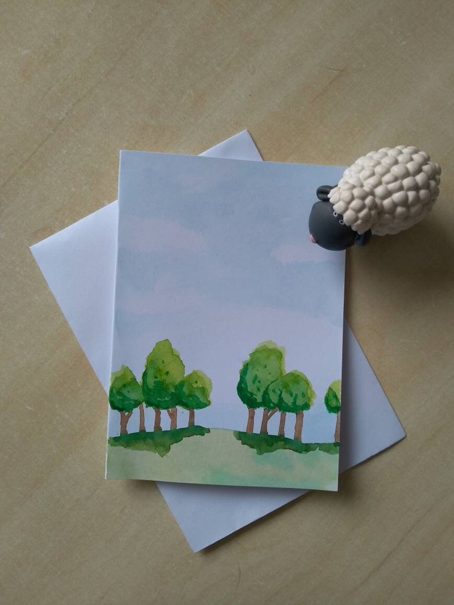 Handmade Original Watercolour Greetings Card Trees