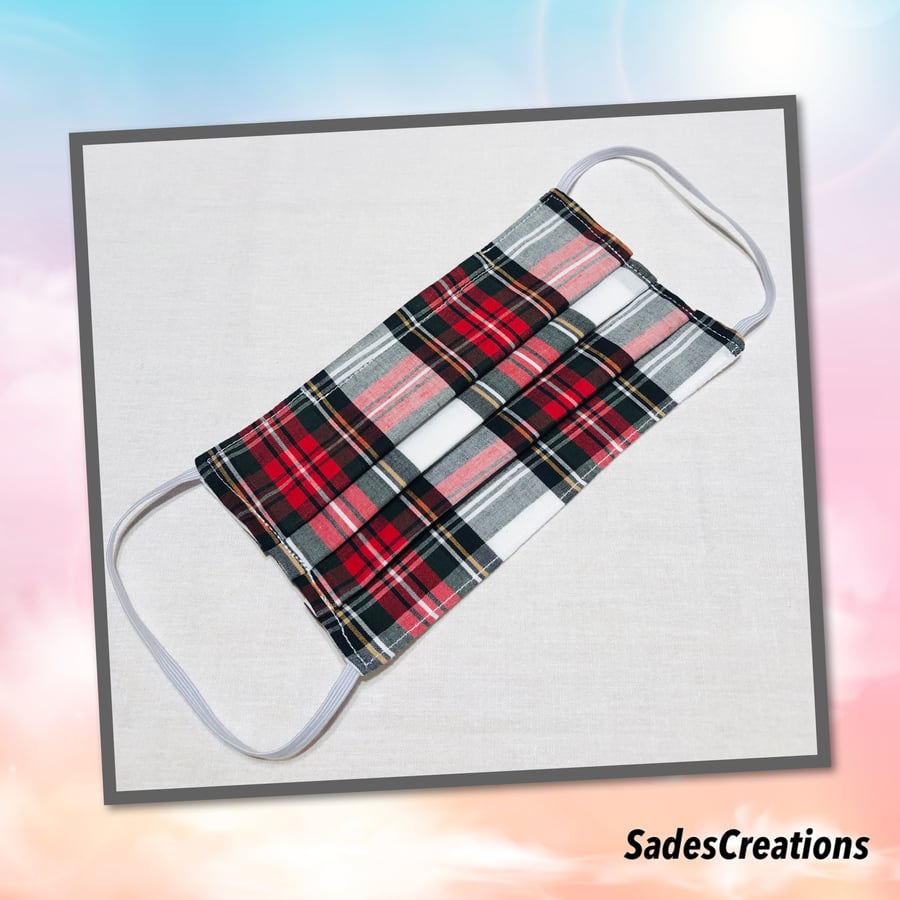 Two Layer Face Covering with Nose Wire in Tartan. 100% Cotton