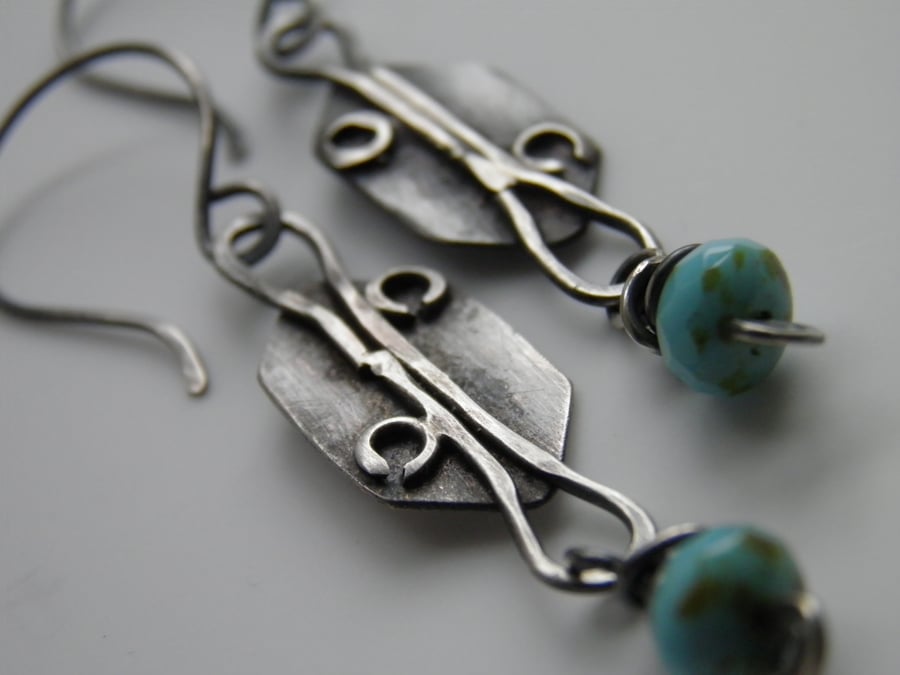 Turquoise Earrings Oxidised Sterling Silver Earrings 