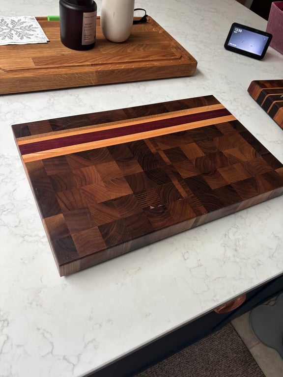 Buchers Block Solid Walnut, Purple Heart and Maple End Grain Cutting Board 360x3