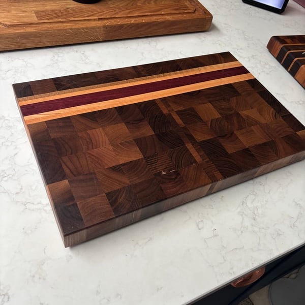 Buchers Block Solid Walnut, Purple Heart and Maple End Grain Cutting Board 360x3