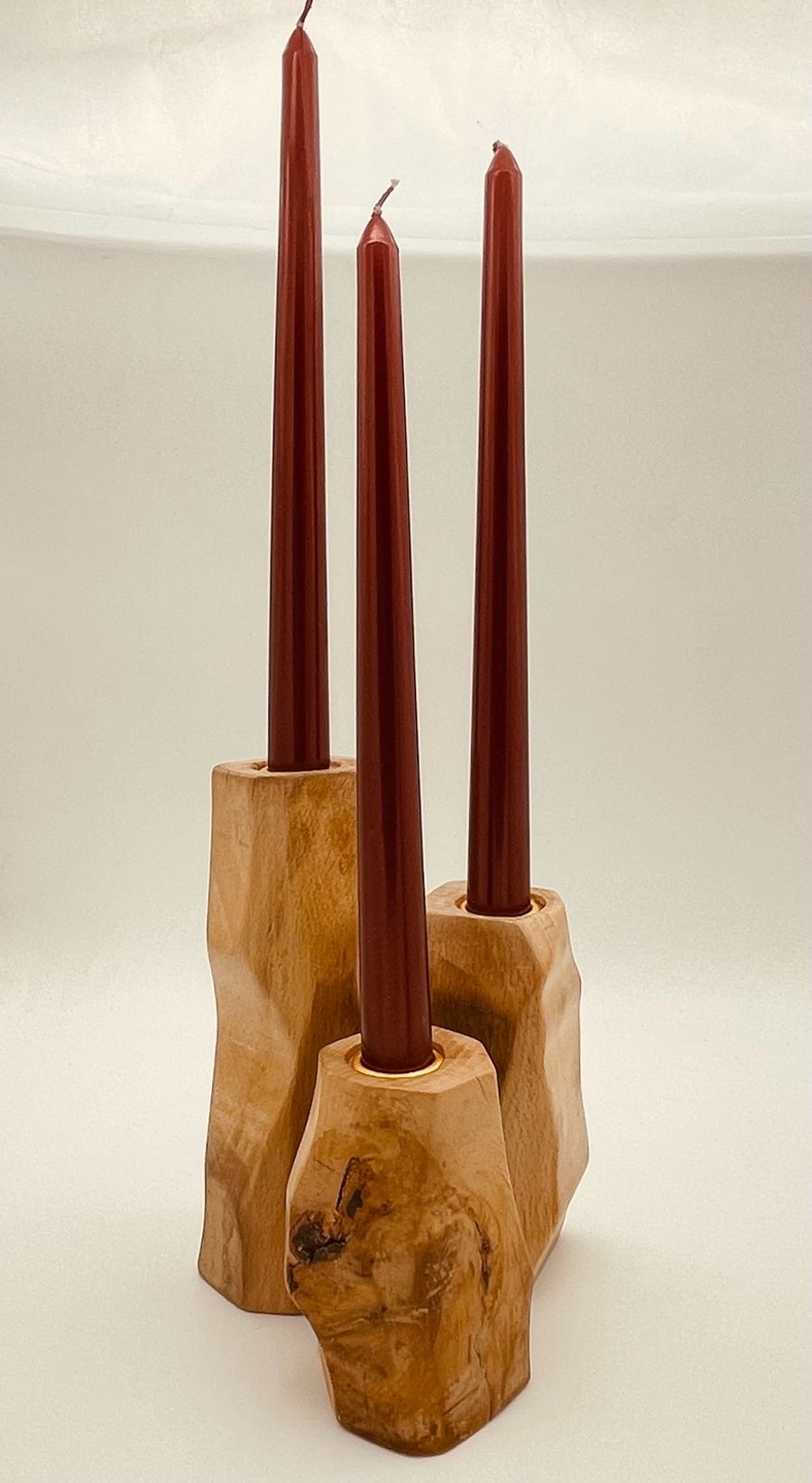 Solid beech candlestick holders, set of three