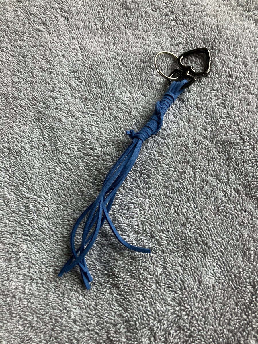 Blue Suede Keyring - Bag Charm with Gunmetal coloured Heart-shaped Carabiner cla