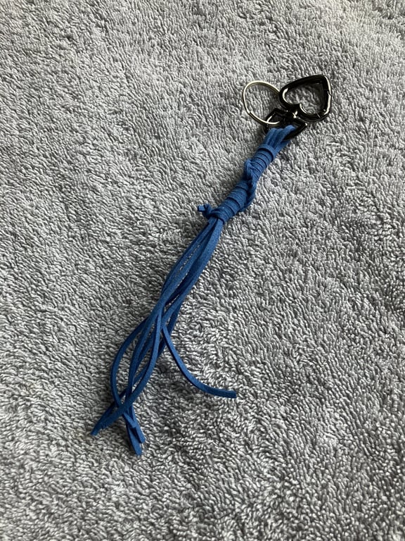 Blue Suede Keyring - Bag Charm with Gunmetal coloured Heart-shaped Carabiner cla
