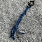 Blue Suede Keyring - Bag Charm with Gunmetal coloured Heart-shaped Carabiner cla