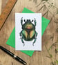 Green Beetle Illustrated Blank Greeting Card