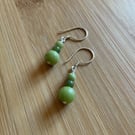 Natural green Jade and Silver gemstone drop earrings