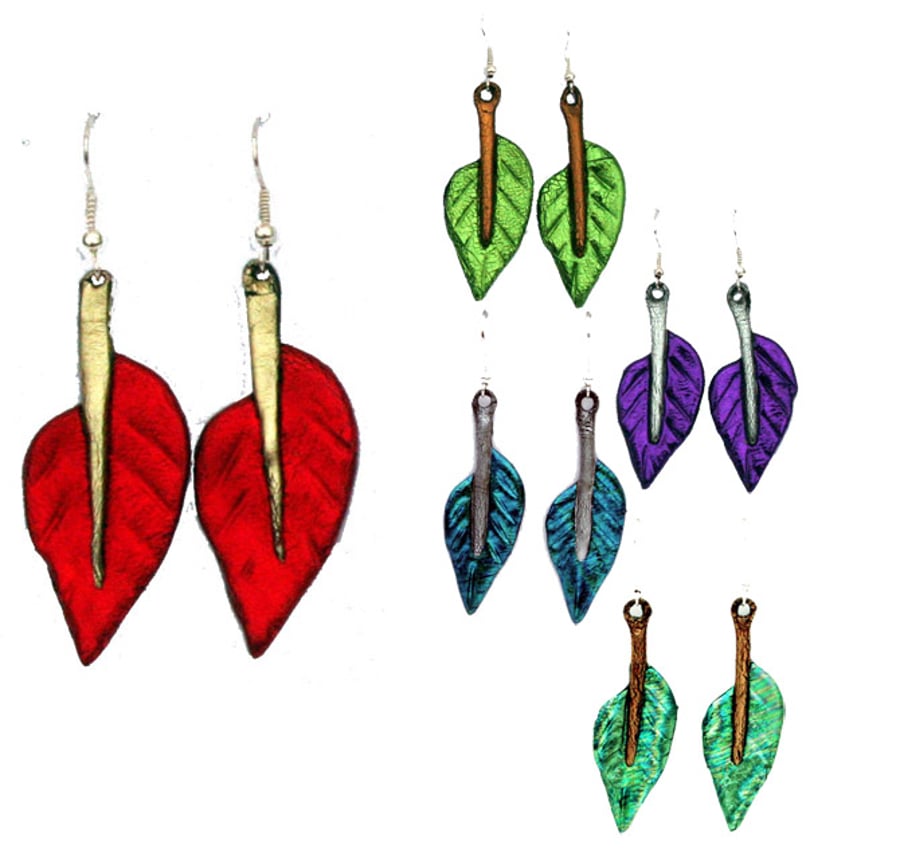 Leaf earrings in bright colours
